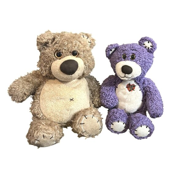 Set Of 2 First & Main Teddy Bears Plush Stuffed Animals Brown 12" & Purple 10" S - Picture 1 of 5